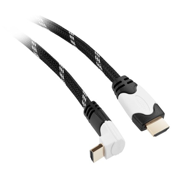 Kábel GoGEN HDMI 2.0, 3m, 90 ° konektor, opletený, pozlátený, s ethernetom (GOGHDMI300MM05) čierny