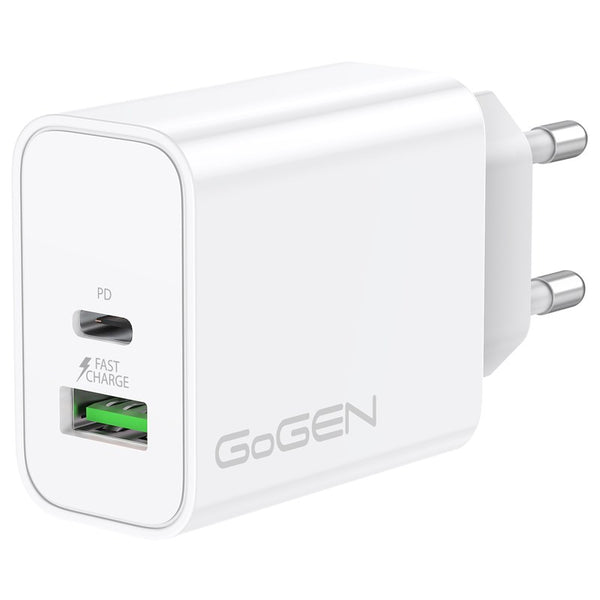 Nabíjačka do siete GoGEN ACHPD230, 1x USB-C PD, 1x USB-A, 30W (ACHPDQ230W) biela