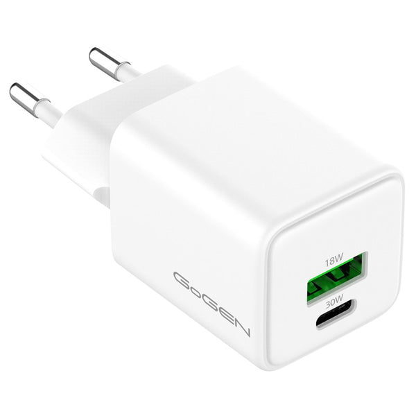 Nabíjačka do siete GoGEN ACHPDQ230, 1x USB-C PD 30W + 1x USB-A 18W (ACHPDQ230W01) biela