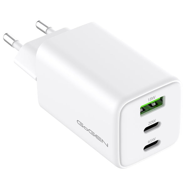 Nabíjačka do siete GoGEN ACHPDQ365, 2x USB-C PD 65W + 20W, 1x USB-A 18W (ACHPDQ365W01) biela